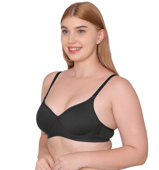 Tweens Medium Padded Cotton Rich Full Coverage T-Shirt Bra | Black-34D