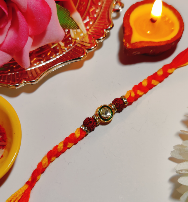 House Of Festivals Beautifully Weaved Mauli Dori Rakhi With Rudraksh & Sparkling Stone