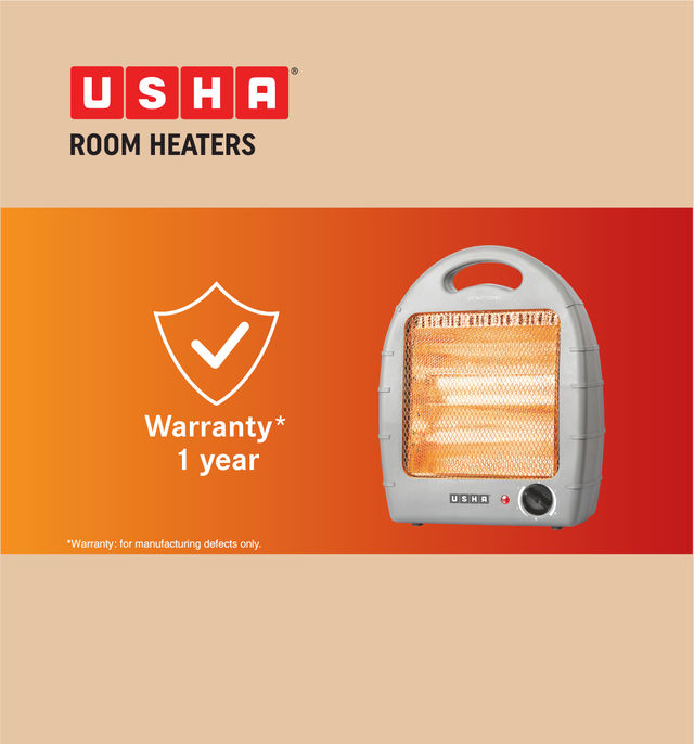 Usha Halogen Room Heater (800W, 2 Halogen Rods, Tip Over Switch For Safety, Handle, Hh4002, White)