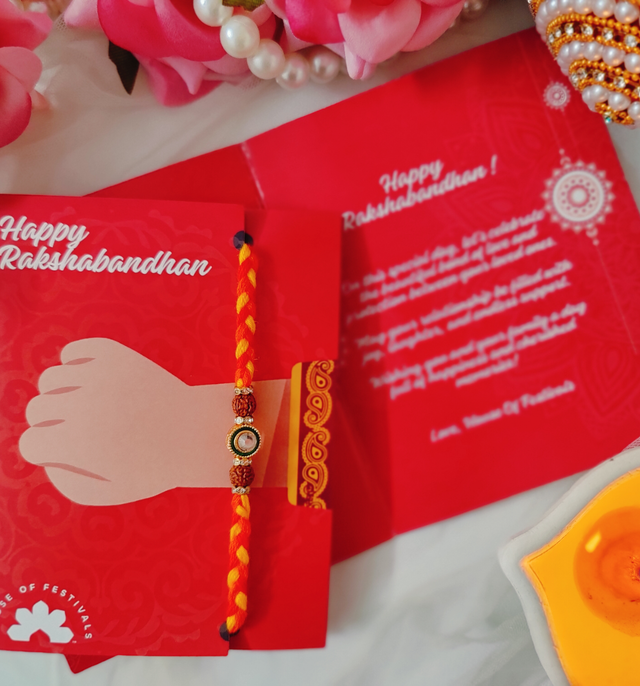 House Of Festivals Beautifully Weaved Mauli Dori Rakhi With Rudraksh & Sparkling Stone