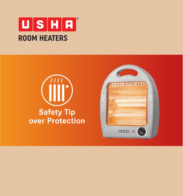 Usha Halogen Room Heater (800W, 2 Halogen Rods, Tip Over Switch For Safety, Handle, Hh4002, White)