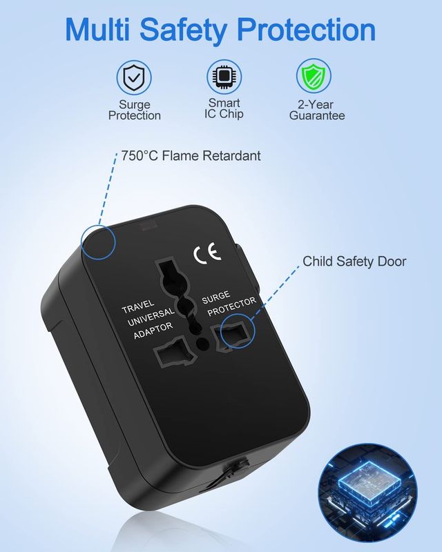 Hashwow Type-C Universal Travel Adapter With Usb-C & Usb Ports, 3-In-1 Plug Adapter