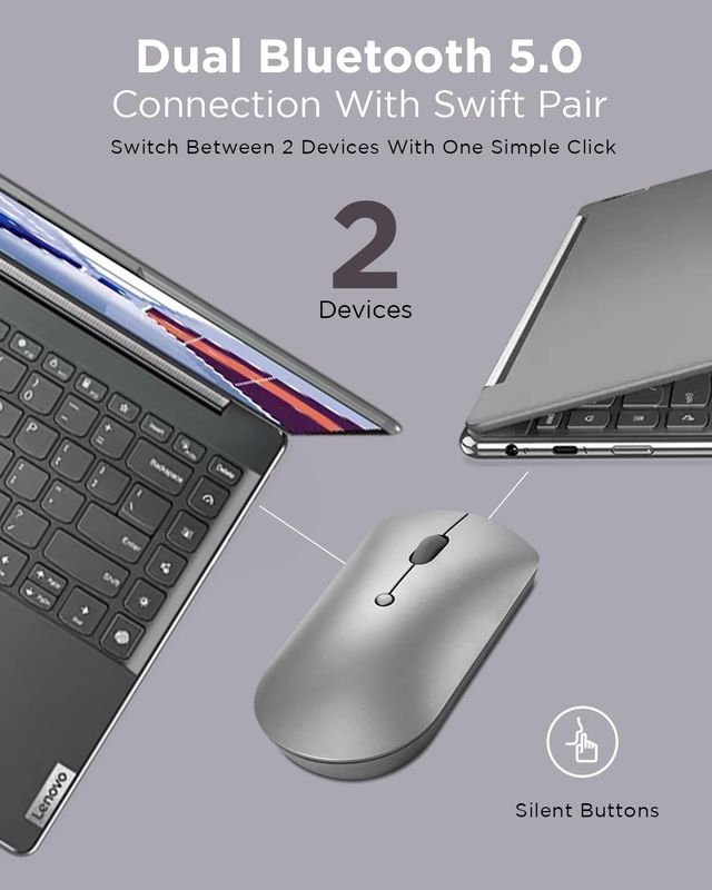 Lenovo 600 Bluetooth 5.0 Silent Mouse| Compact, Portable, Multi-Device Connectivity