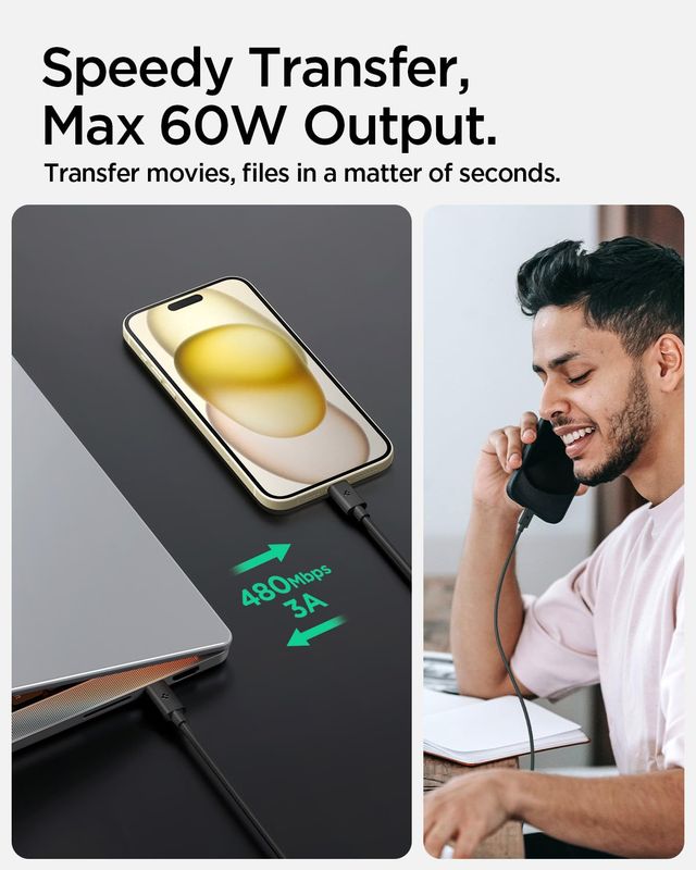 Spigen EssentialPB2305 Cable(2.0) ArcW Black USB-C(M/M) 2M (C to C)