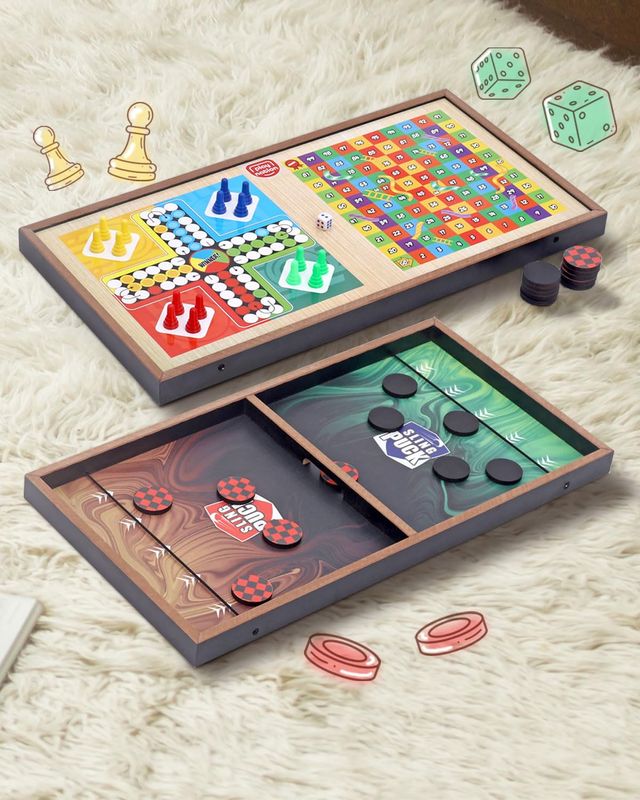 Play Nation 3 in 1 Board Game with Ludo, Slides & Ladders and Sling Puck