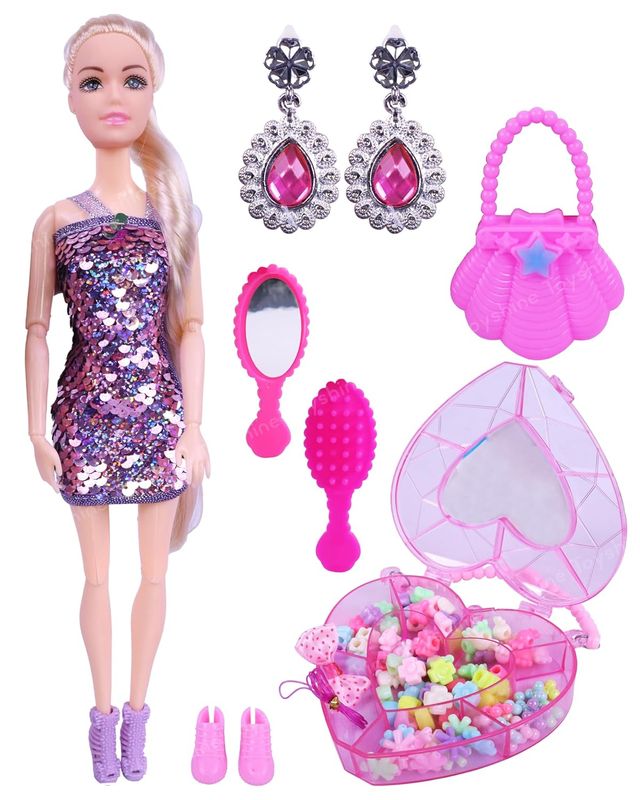 Toyshine Cute Alia Doll With Fuse Beads Accessory Creation Set And Storage Box - Assorted