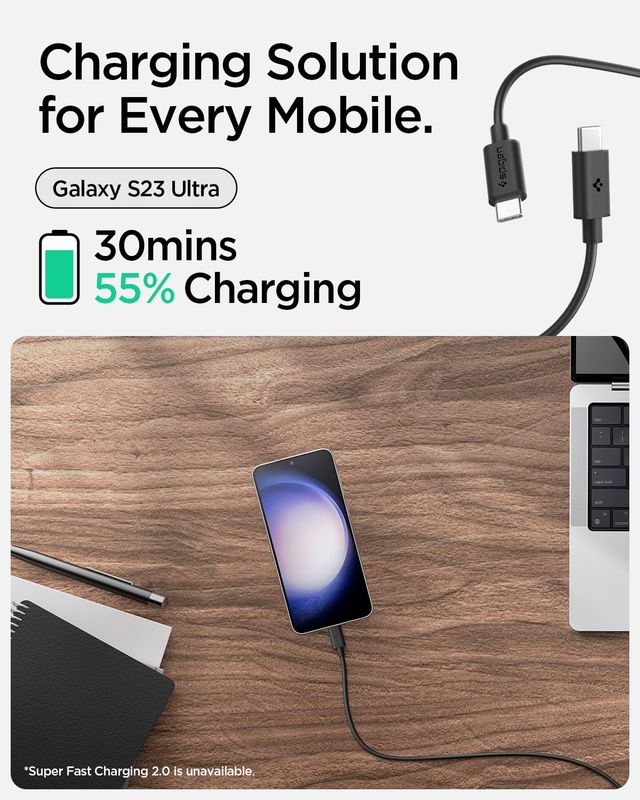 Spigen EssentialPB2305 Cable(2.0) ArcW Black USB-C(M/M) 2M (C to C)