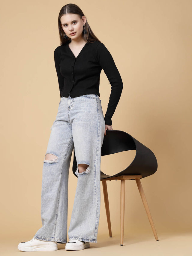 Rigo Women Rib Crop Top | Black - M