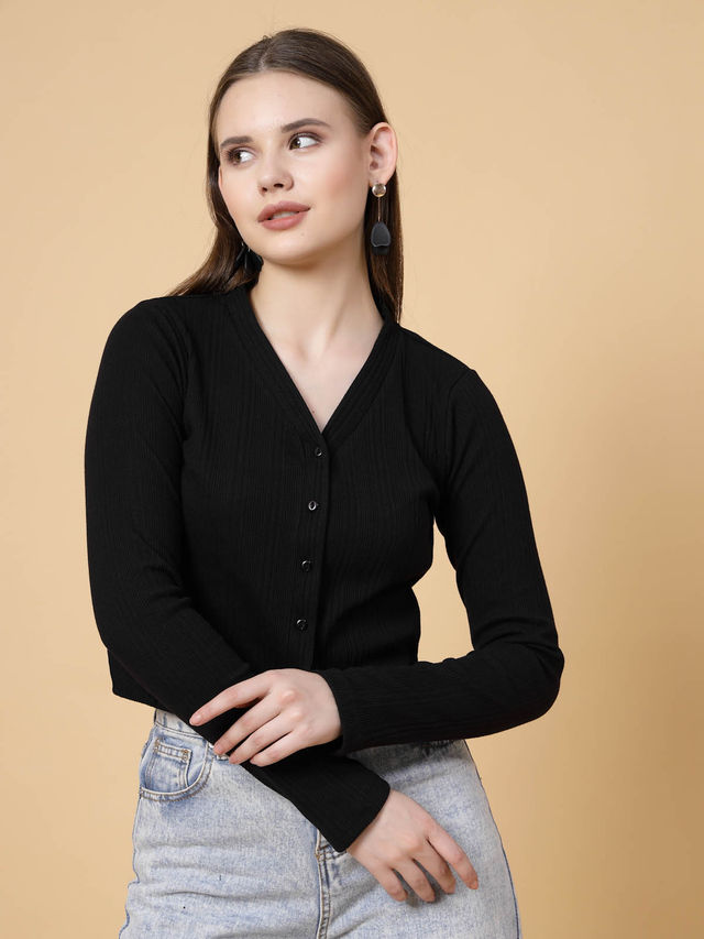 Rigo Women Rib Crop Top | Black - M