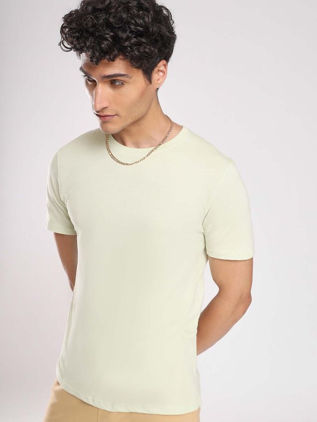 Nobero Men's Plain Classic Fit T-shirt | Cream - XXXL