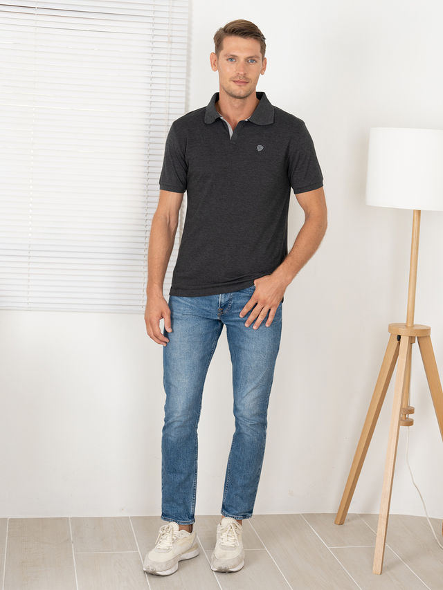Lux Cozi Men's Solid Cotton Polo T-shirt | Black Melange - S
