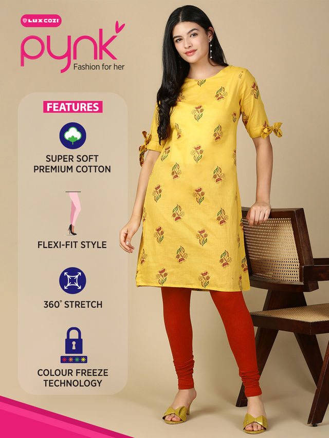 Pynk Women s Ultra Soft 360  Stretch Premium Cotton Churidar Leggings | Scarlet | Free Size