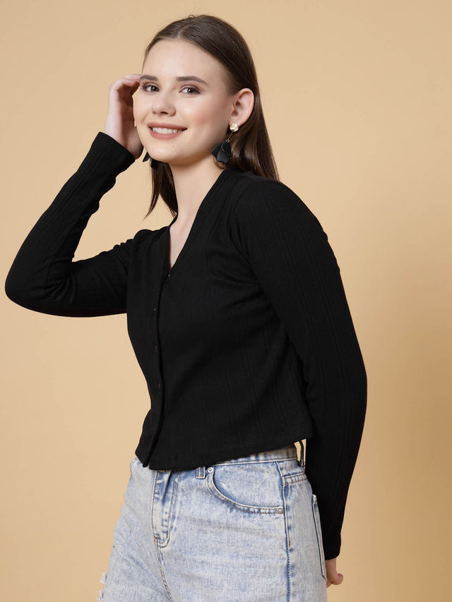 Rigo Women Rib Crop Top | Black - M