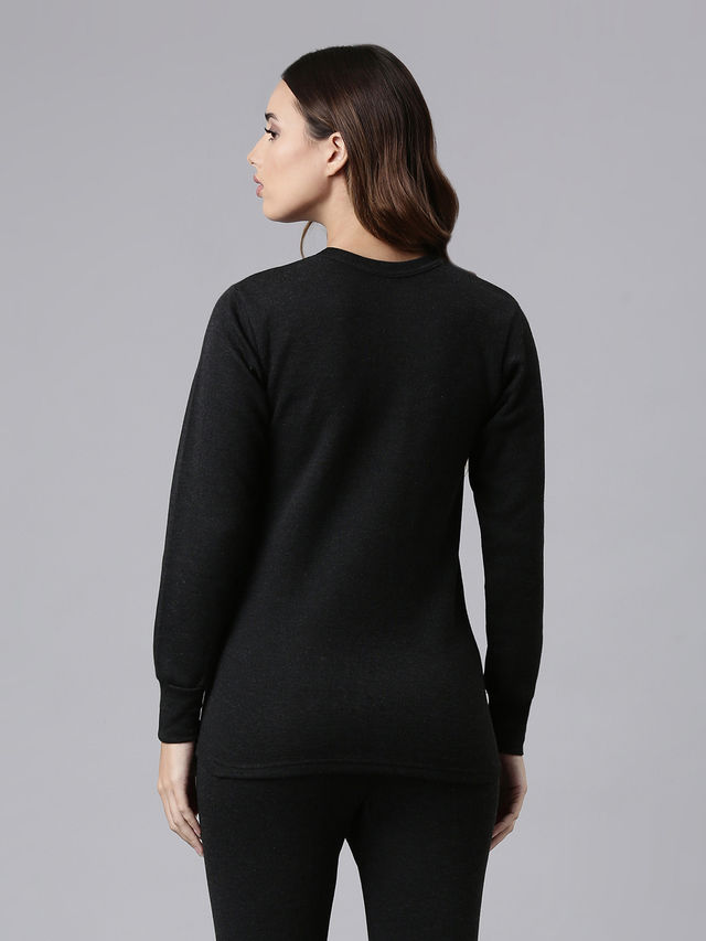 Rupa Thermocot Volcano Thermal Top For Women | Round-Neck | Full Sleeve | Anthra Melange - Small