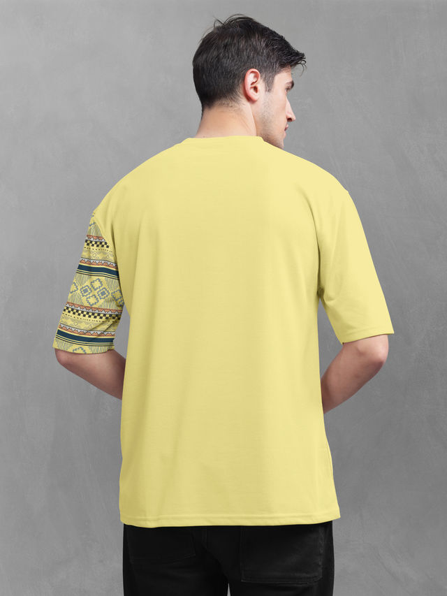 Bullmer Men's Oversized T-shirt Front and Back Printed | Trendy Yellow | XL