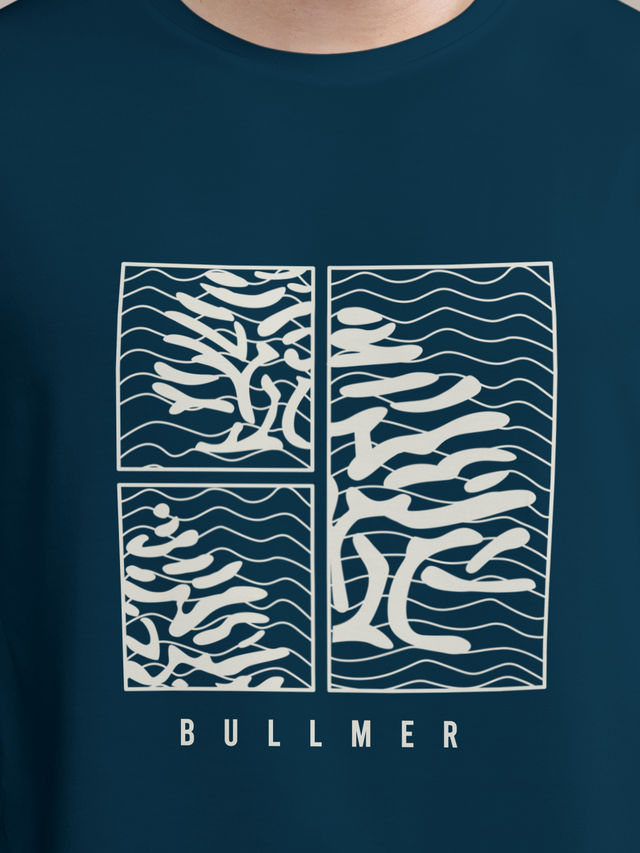 Bullmer Men's Oversized T-shirt Front Printed | Petrol Blue | L