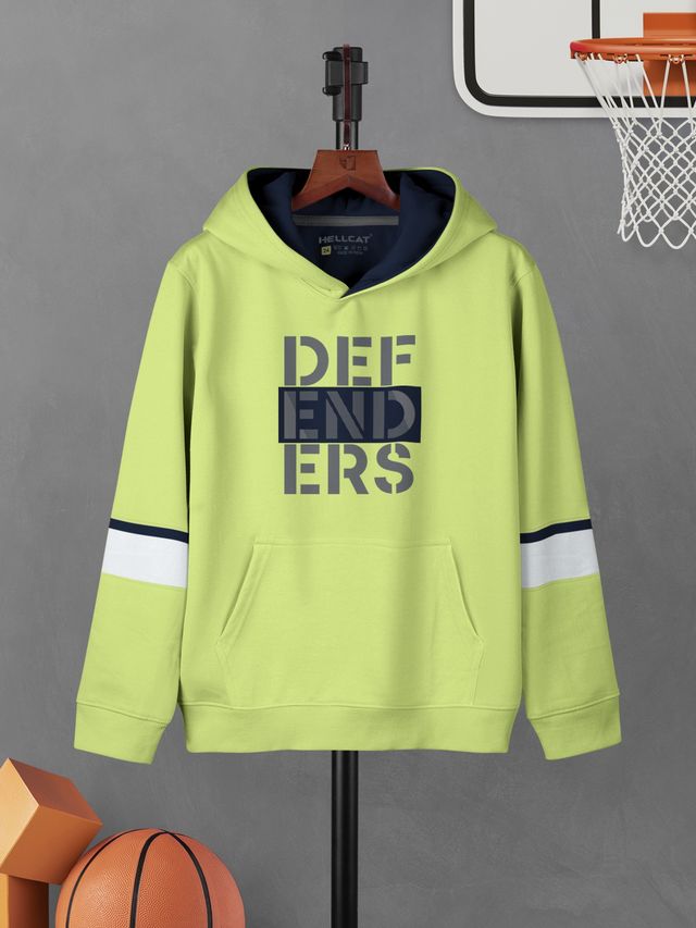 Hellcat Boy's Printed Cotton Blend Hoodie T-Shirt | Green | 15-16 Years