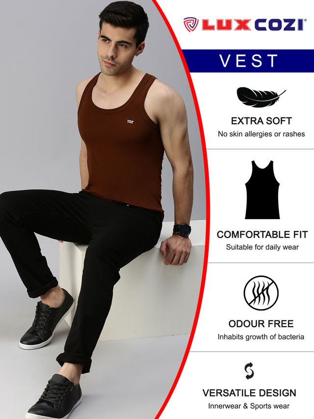 Lux Cozi Men's Colour Cotton Vest | Assorted | 95 - Pack of 3