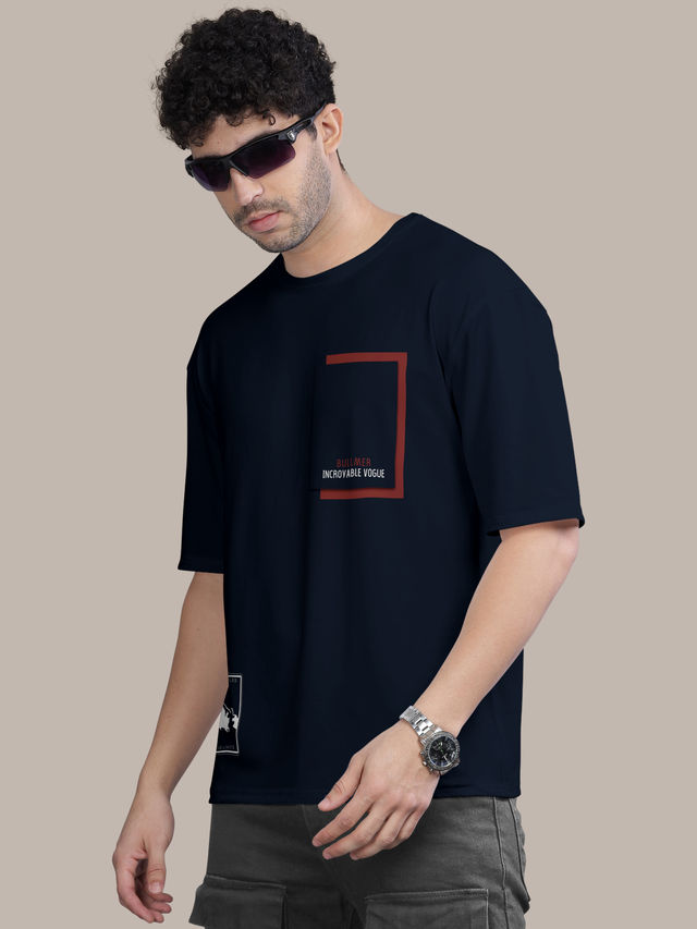 Bullmer Men's Oversized T-shirt Front Printed | Navy Blue | XL