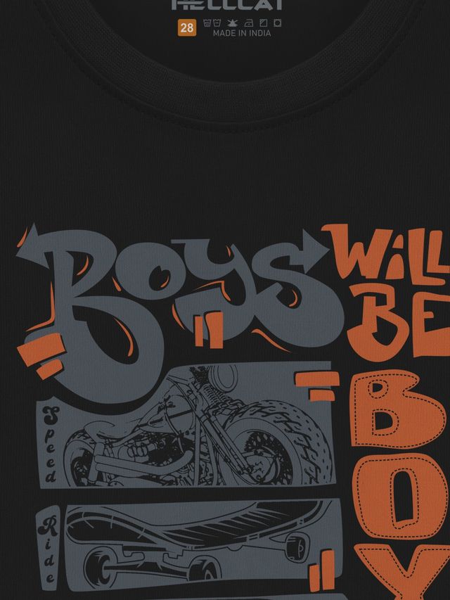 Hellcat Boy's Graphic Printed Round Neck Half Sleeve T-Shirt | Black | 15-16 Years