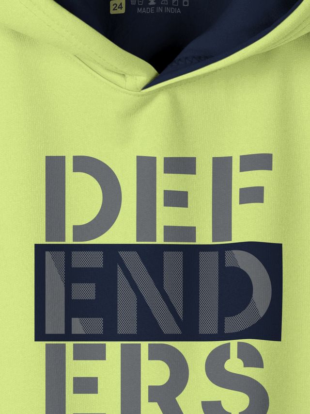 Hellcat Boy's Printed Cotton Blend Hoodie T-Shirt | Green | 15-16 Years