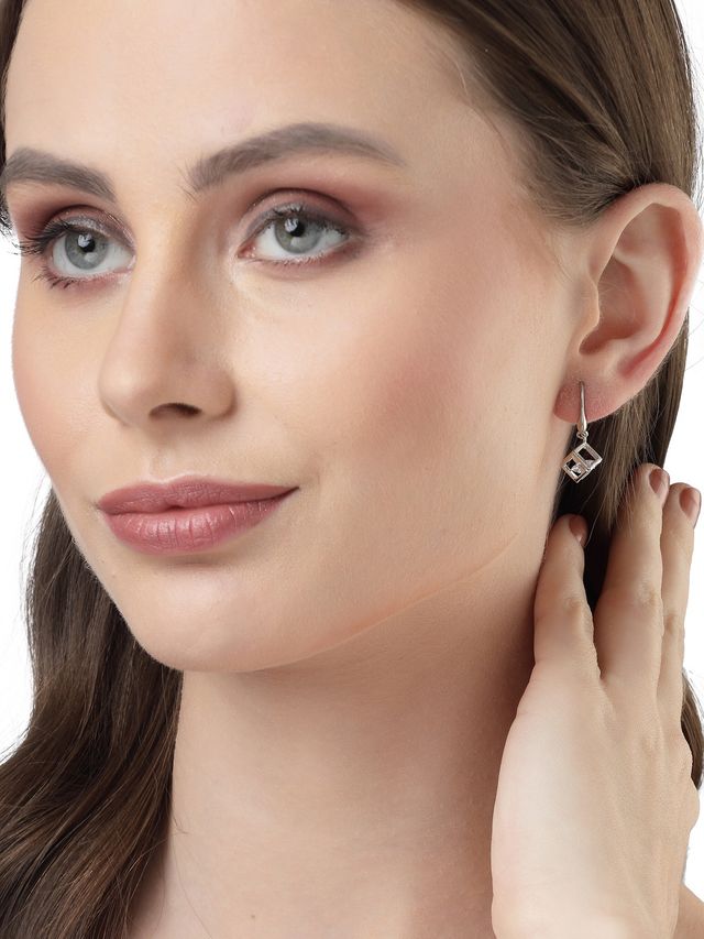 Scintillare By Sukkhi Fashionable Rhodium Plated American Diamonds Studded Silver Drop Earring
