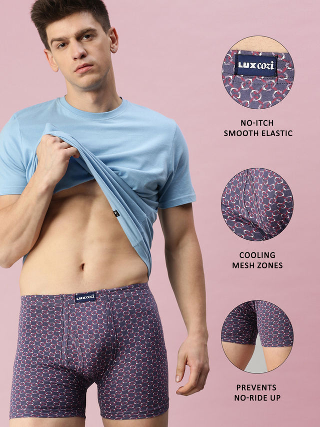 Lux Cozi Men's Printed Long Trunk | Assorted | 85 cm | Pack of 3