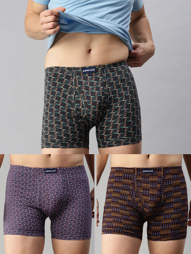 Lux Cozi Men's Printed Long Trunk | Assorted | 85 cm | Pack of 3