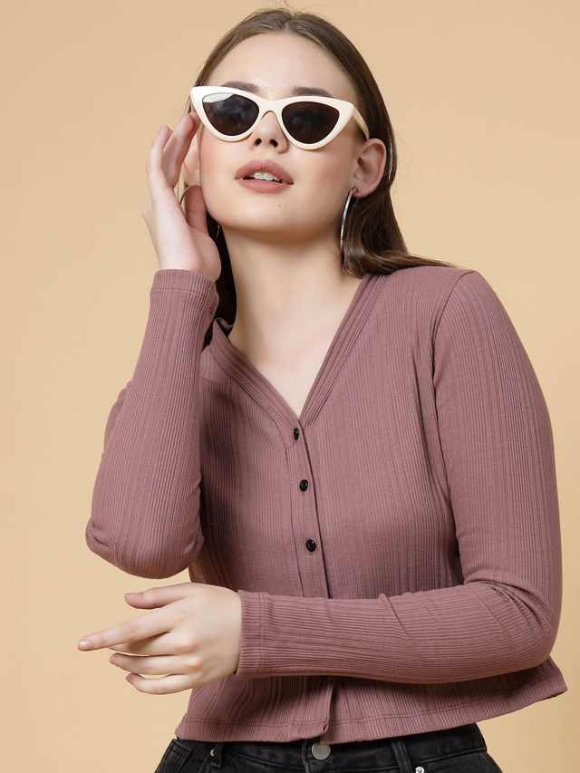 Rigo Women Rib Crop Top | Mauve - XL