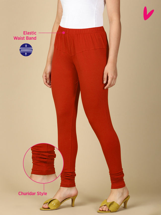 Pynk Women s Ultra Soft 360  Stretch Premium Cotton Churidar Leggings | Scarlet | Free Size