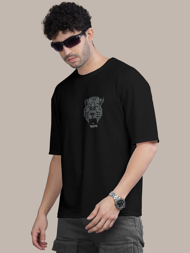 Bullmer Men's Oversized T-shirt Front and Back Printed, Colourblock Baggy | Black | XL