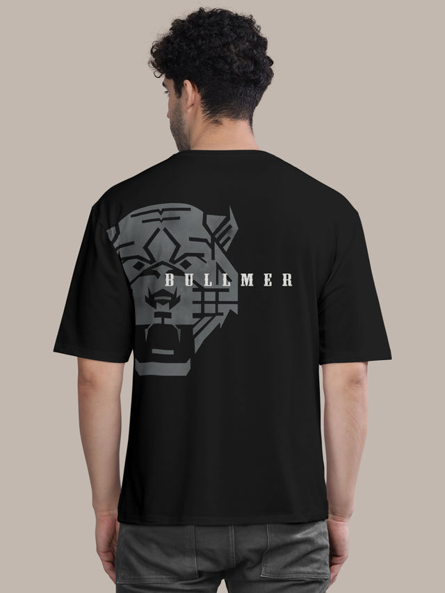 Bullmer Men's Oversized T-shirt Front and Back Printed, Colourblock Baggy | Black | XL