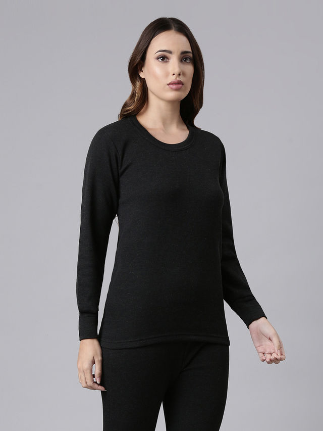 Rupa Thermocot Volcano Thermal Top For Women | Round-Neck | Full Sleeve | Anthra Melange - Small