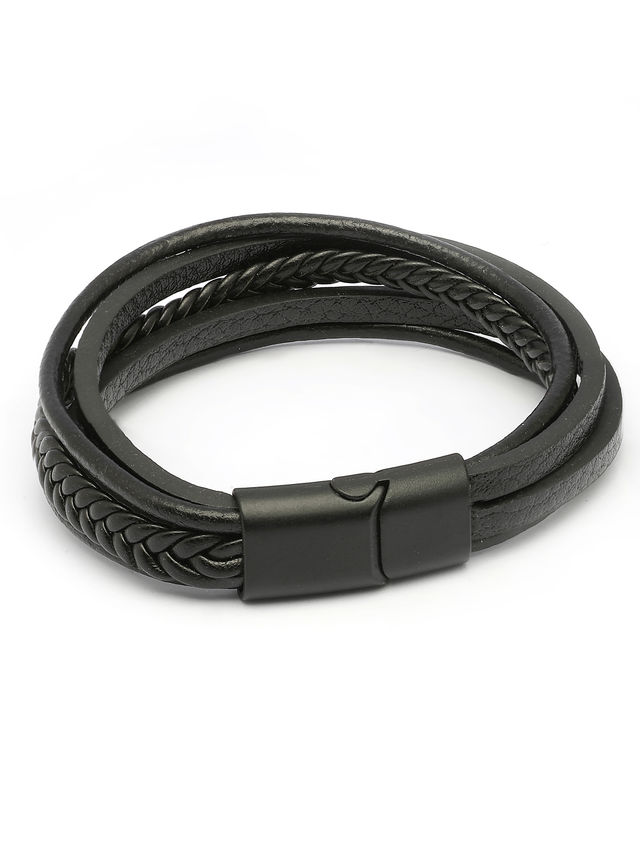 Scintillare By Sukkhi Leather Magnetic Clasp Multistrips Black
