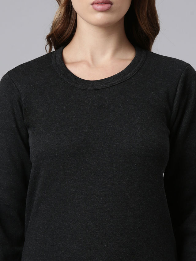 Rupa Thermocot Volcano Thermal Top For Women | Round-Neck | Full Sleeve | Anthra Melange - Small