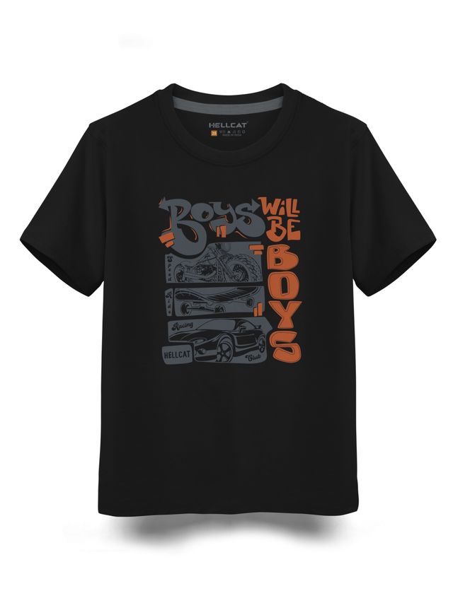 Hellcat Boy's Graphic Printed Round Neck Half Sleeve T-Shirt | Black | 15-16 Years