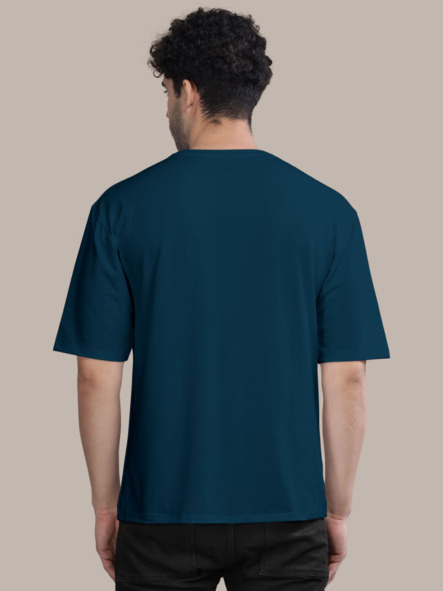 Bullmer Men's Oversized T-shirt Front Printed | Petrol Blue | L