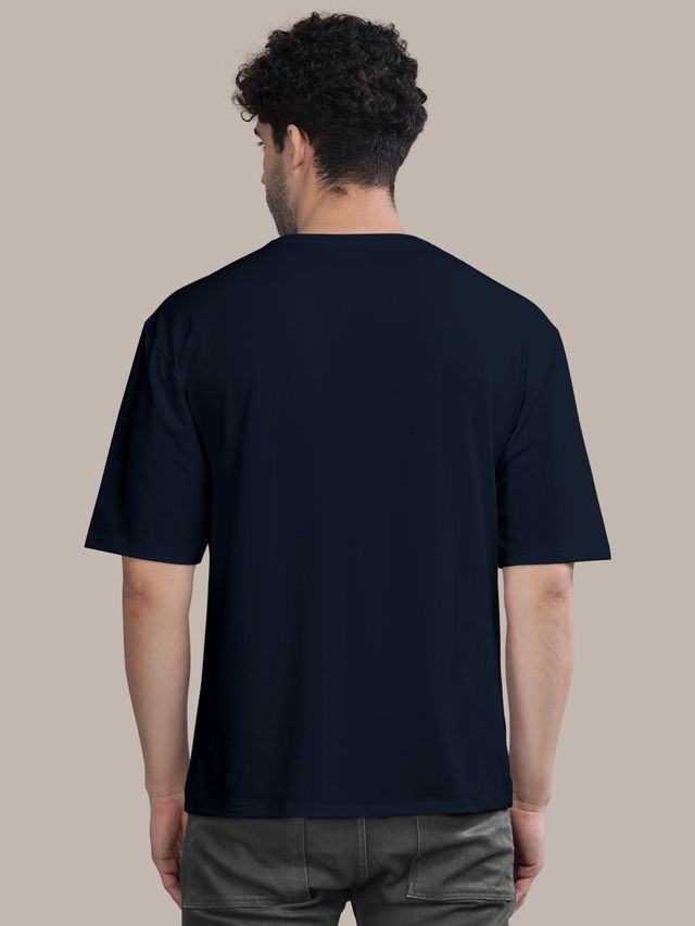 Bullmer Men's Oversized T-shirt Front Printed | Navy Blue | XL