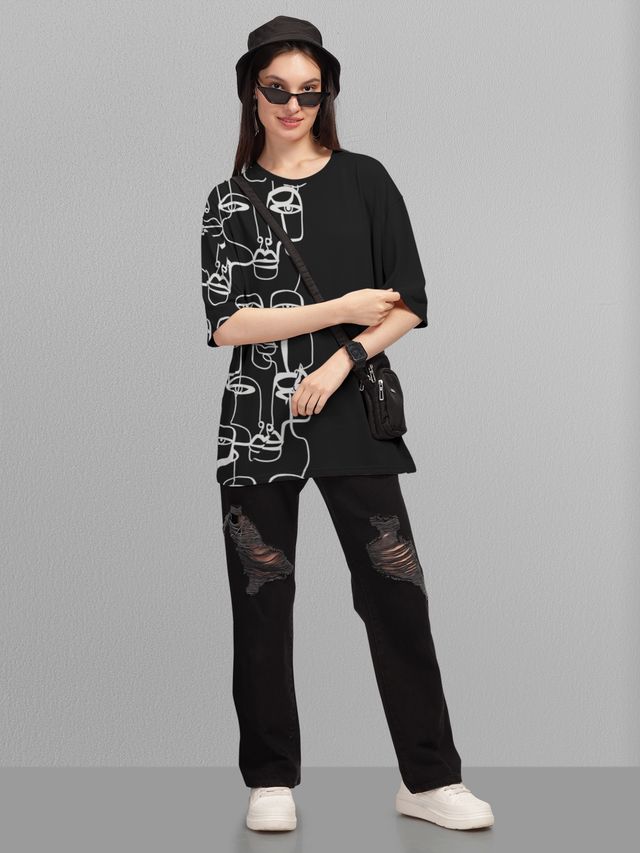 Hellcat Women's Trendy Printed Oversized T-shirt | Black - L
