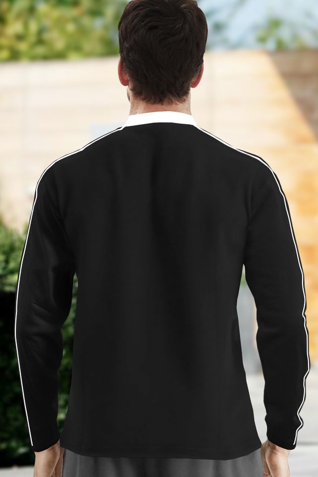 TRIPR Men Cotton Blend Mandarin Collar T-shirt | Black and White - L