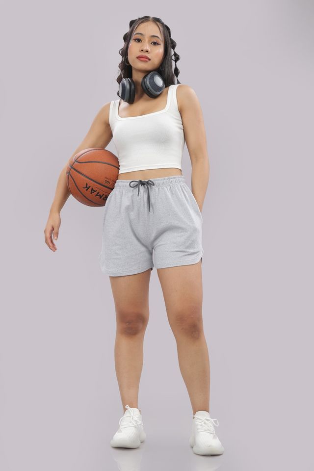 Springman Solid Grey Shorts With Elastic & Drawstring For Women | XL