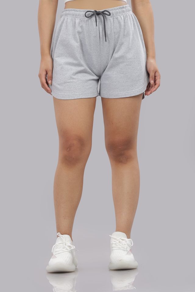 Springman Solid Grey Shorts With Elastic & Drawstring For Women | S