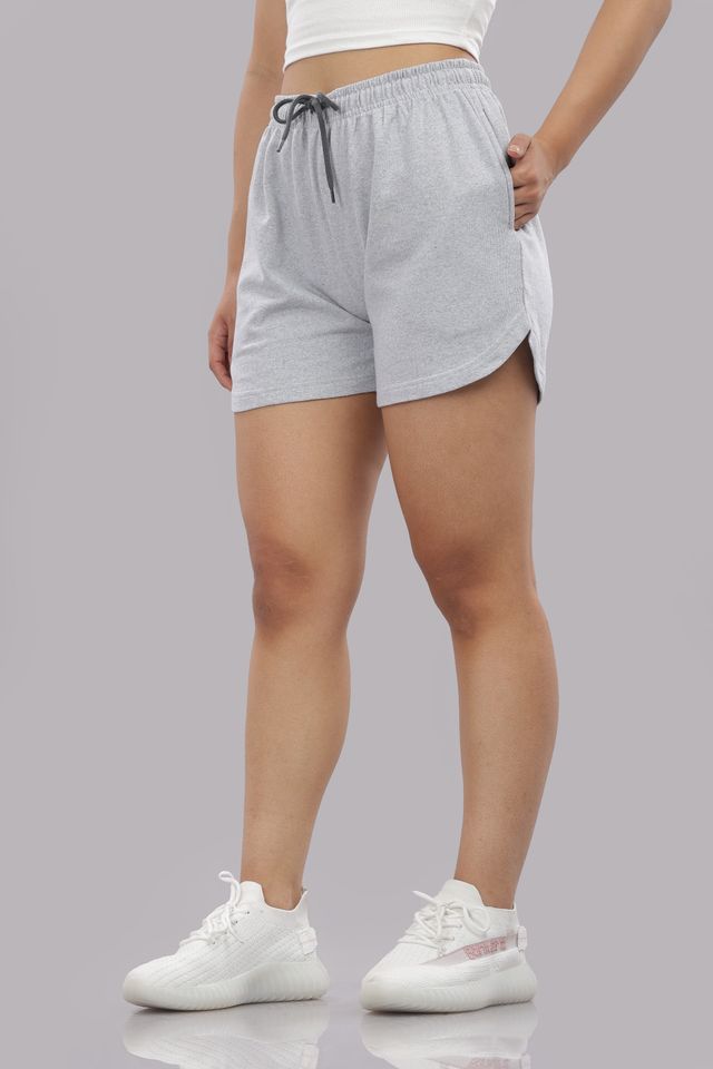 Springman Solid Grey Shorts With Elastic & Drawstring For Women | S