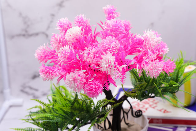BAY6 Artificial Bonsai Pink and Green Tree