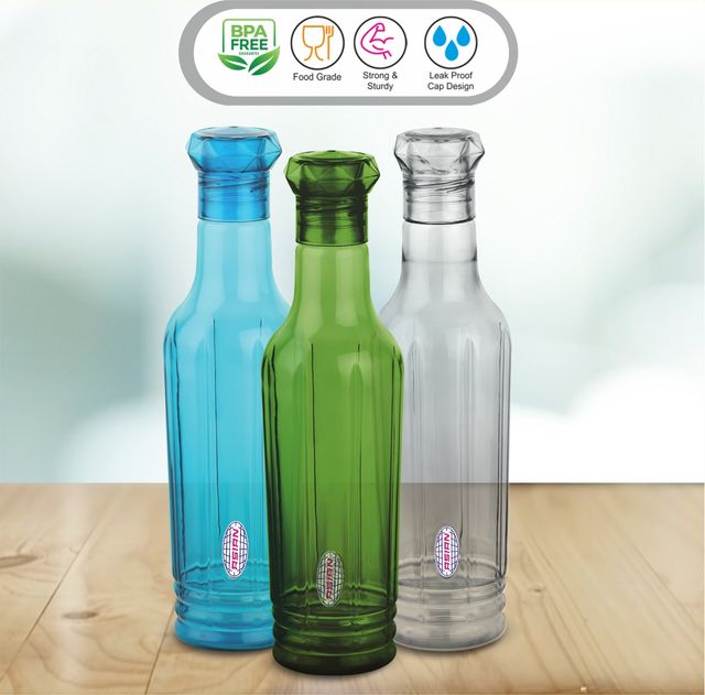 Asian Family Pet Fridge water Bottle With Star Lid 1000 ml Assorted Colors 1 pc Combo