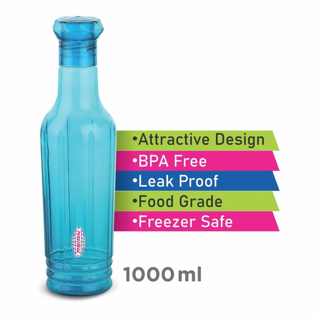 Asian Family Pet Fridge water Bottle With Star Lid 1000 ml Assorted Colors 1 pc Combo