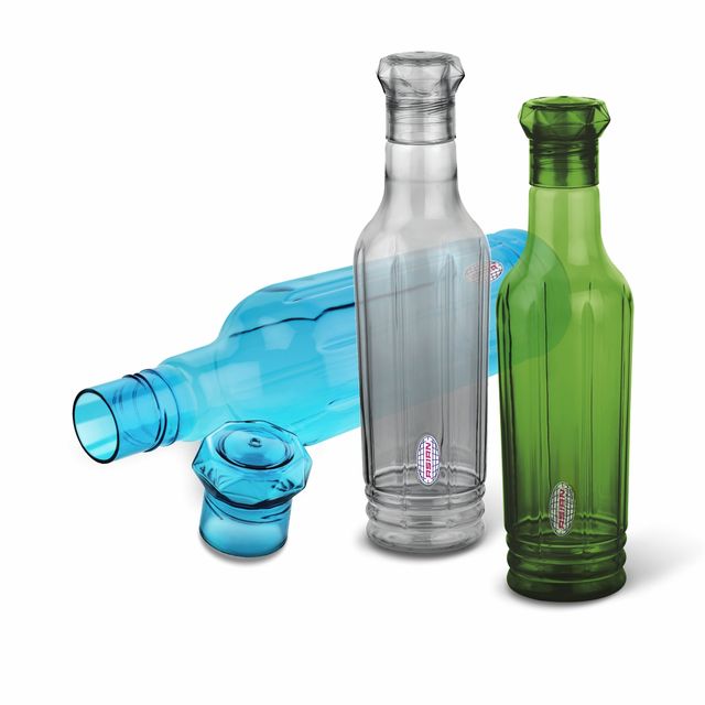 Asian Family Pet Fridge water Bottle With Star Lid 1000 ml Assorted Colors 1 pc Combo