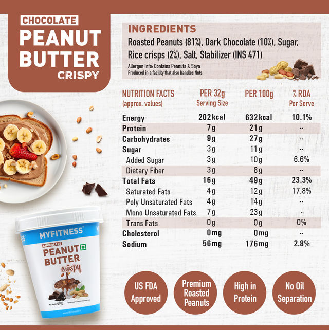 MyFitness Chocolate Peanut Butter Crispy Spread |High Protein