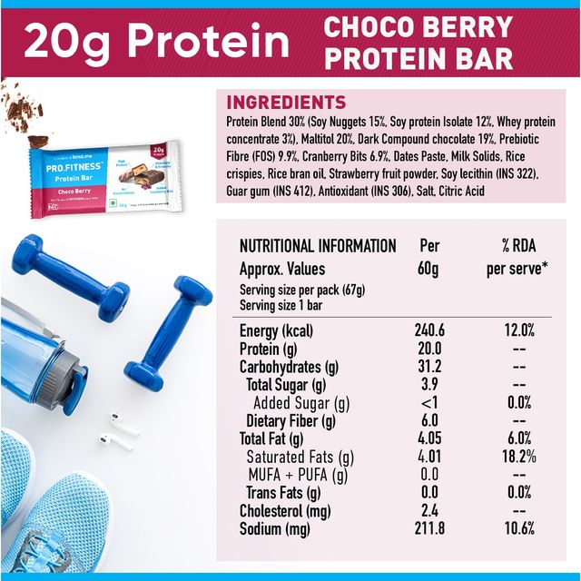 Pro.Fitness Protein Bar - Choco Peanut Butter (60g) & Pro.Fitness Protein Bar - Choco Berry (60g) Combo