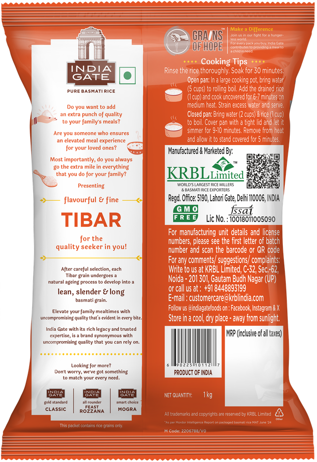 India Gate Flavourful & Fine Tibar Pure Basmati Rice 1 kg Combo